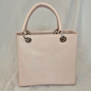 Talbots Blush Pink Genuine Italy Leather Tote Bag Snakeskin Embossed Purse